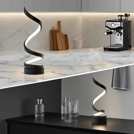 LED Spiral Dimmable Table Lamp – Adjustable Brightness Minimalist Light for Living Room, Bedroom, Office & Study