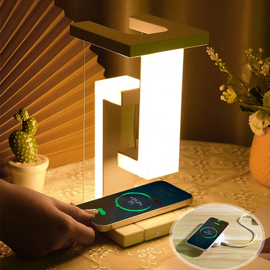 LED Anti-Gravity Suspending Night Light with 10W Wireless Charger – Dimmable Touch Desk Lamp for Bedroom & Bedside Decor