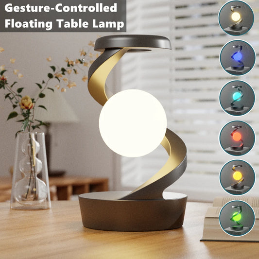 Creative Rotating Floating LED Lamp with 15W Wireless Charger – RGB Atmosphere Light & Gesture-Control Night Lamp