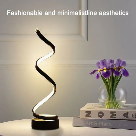 LED Spiral Dimmable Table Lamp – Adjustable Brightness Minimalist Light for Living Room, Bedroom, Office & Study